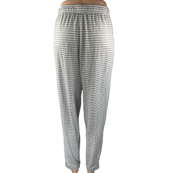Tahari Women's Gray White Striped Straight High Waist Trousers Lounge Pants Sz L - Picture 3 of 5